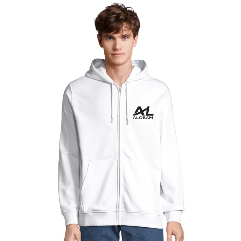 Alobam Organic Unisex Zip Hoodie in White