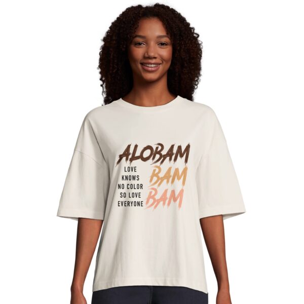 Alobam Organic Women’s Oversized T-shirt in Off White with Dual-Color Print