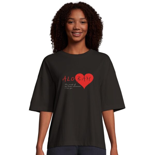 Alobam Eco-Friendly Women’s Oversized Tee in Black with Red Heart Design