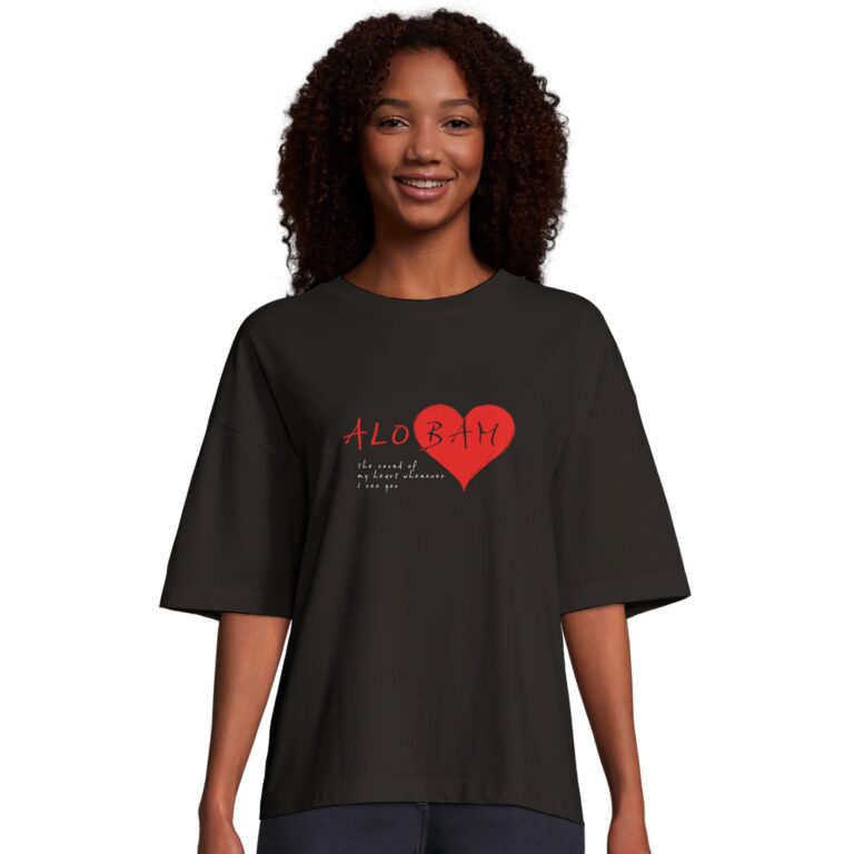 Alobam Eco-Friendly Women’s Oversized Tee in Black with Red Heart Design