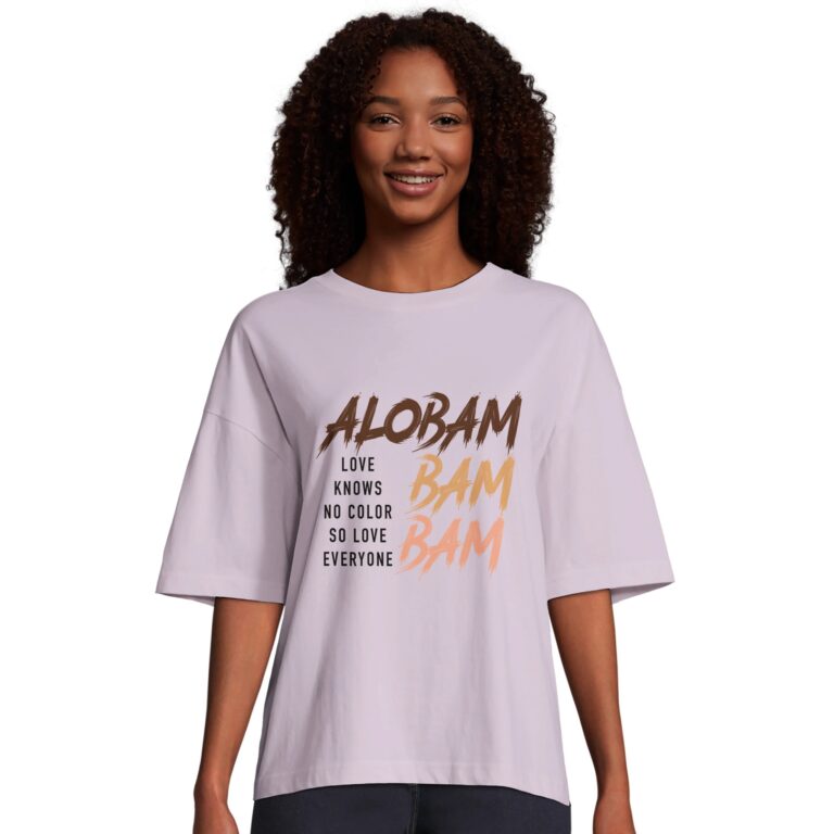 Alobam Organic Women’s Oversized T-shirt in Lilac with Dual-Color Print