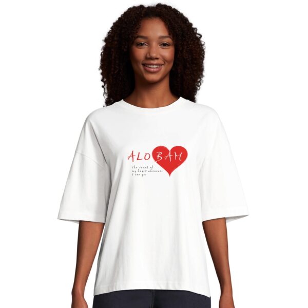 Alobam Eco-Friendly Women’s Oversized White Tee with Red Heart Design