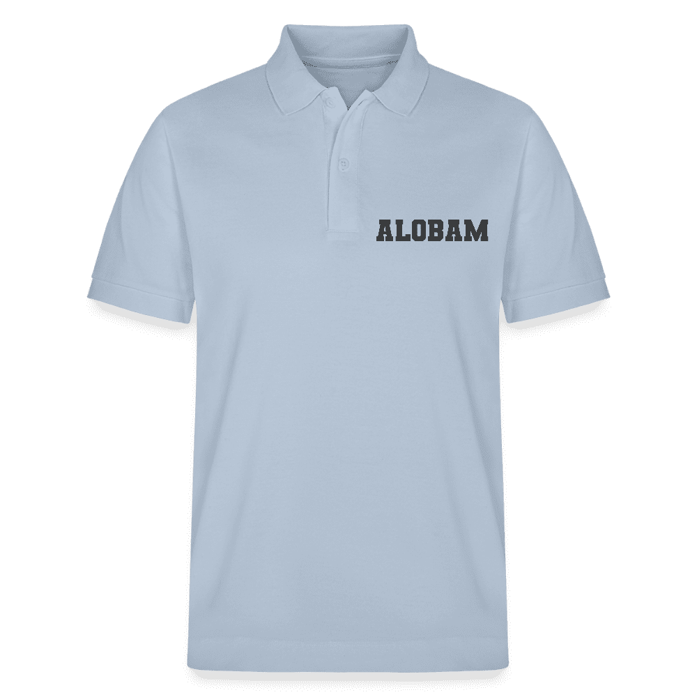 the Alobam Unisex Organic Polo Shirt in piqué cotton with ribbed collar and two-button placket.