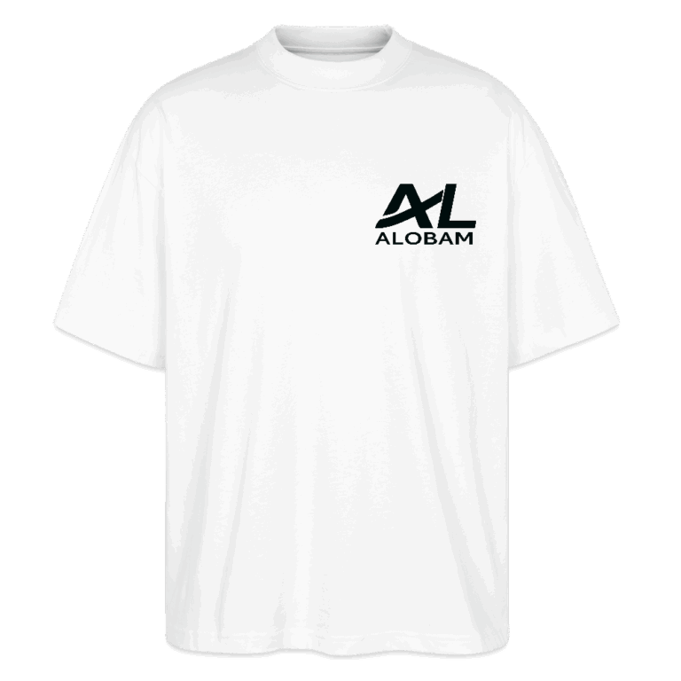 Alobam Loose Fit Unisex T-Shirt with stand-up collar, oversized sleeves, and organic cotton fabric.