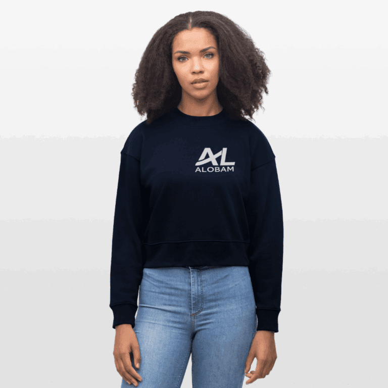 Alobam Cropped Organic Sweatshirt in women’s fit with ribbed trim and soft cotton blend fabric.